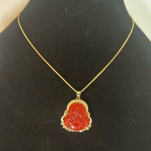 Gold and Red Buddha Pendant Necklace